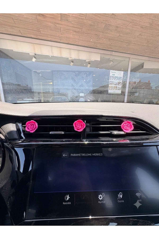 Pembe Gül Araba Klima Süsü - Pembe Çiçek Araba Süsü Torpido Aksesuarı Klipsli (Sağlam) 1 Adet
