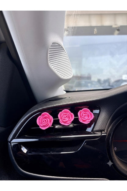 Pembe Gül Araba Klima Süsü - Pembe Çiçek Araba Süsü Torpido Aksesuarı Klipsli (Sağlam) 1 Adet
